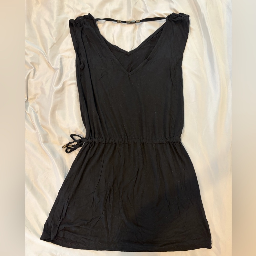 Black V-Neck Drawstring Waist Cover-Up